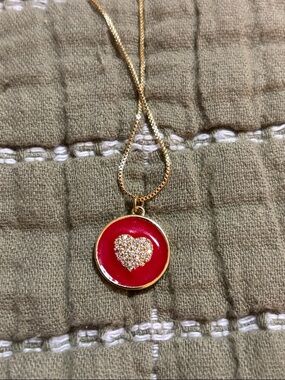 Gold-tone Red Heart Pendant Necklace